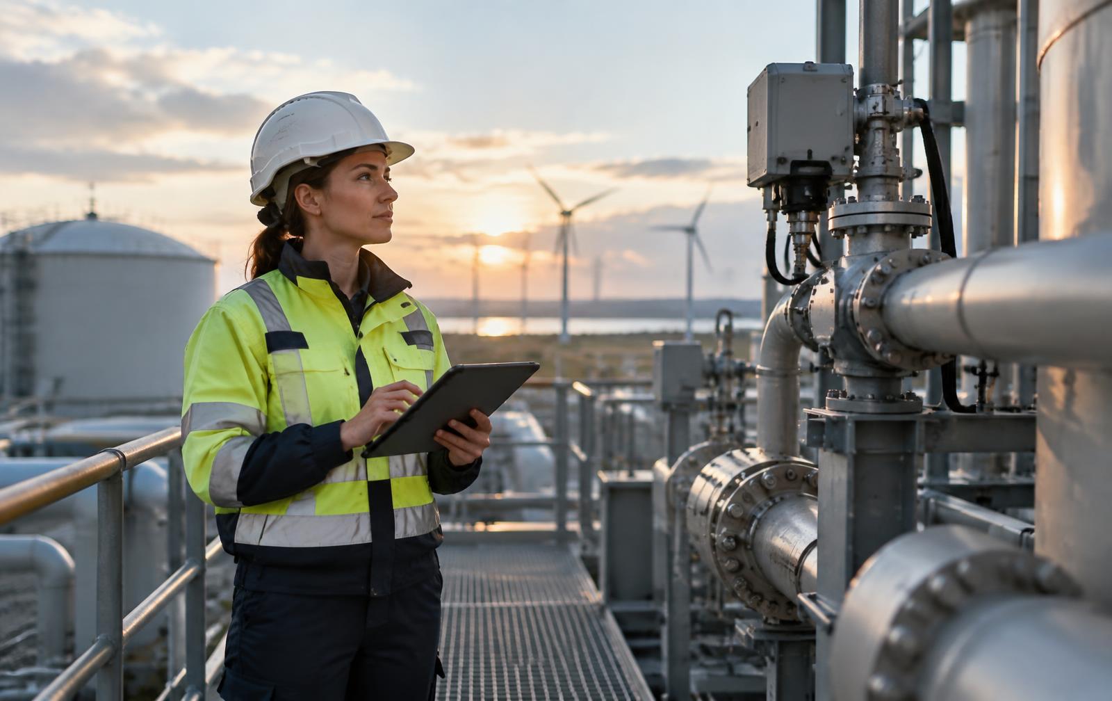 Engineer inspecting energy infrastructure